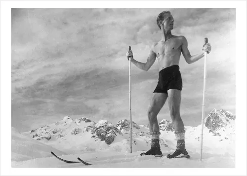 Skiing and sunbathing, Greeting Card