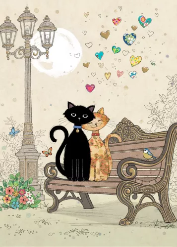 Bench Kitties, Greeting Card