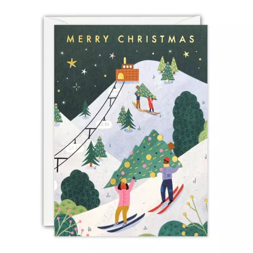 Skiing, Mini Christmas Card