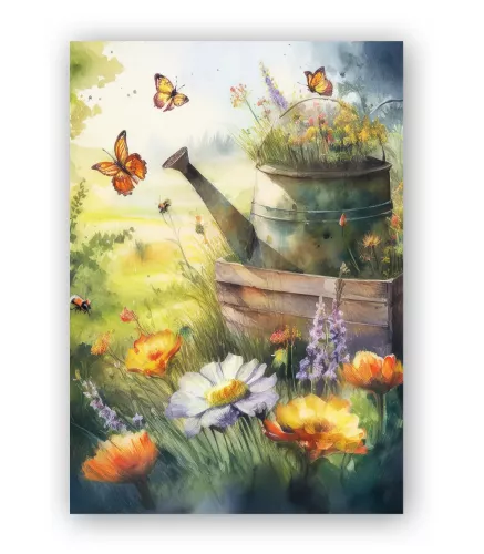 Late Summer Meadow with watering can, Greeting Card