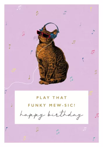 Rock On Funky Mew-Sic Greeting Card