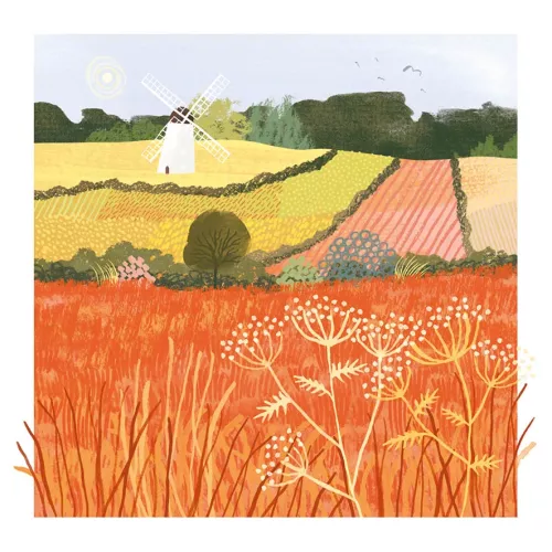 Windmill & Fields Greeting Card