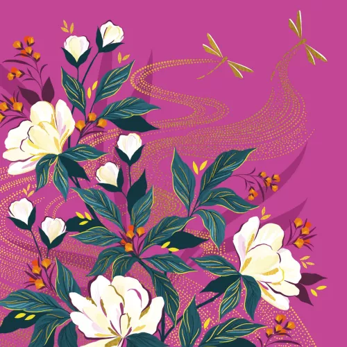 Pink Floral & Dragonflies Sara Miller Greeting Card