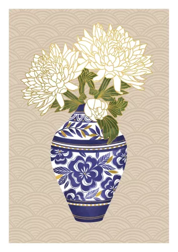 Sakura Blue Decorate Vase Greeting Card