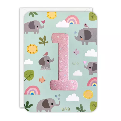 Age 1 Elephants Sprouts Greeting Card