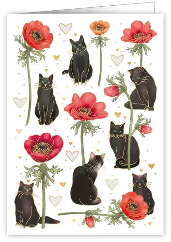 cats, flowers, Greeting Card
