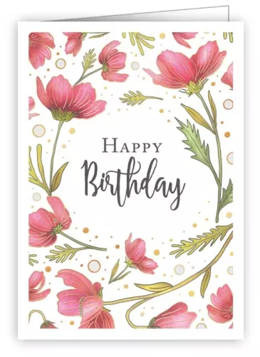 Happy Birthday Pink Flowers, Mini Card