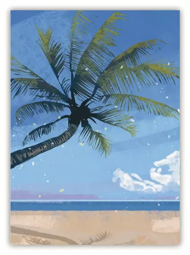 beach with palm tree, Postcard
