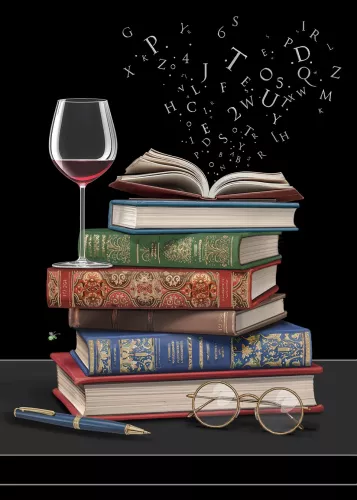 Wine and Books, Greeting Card