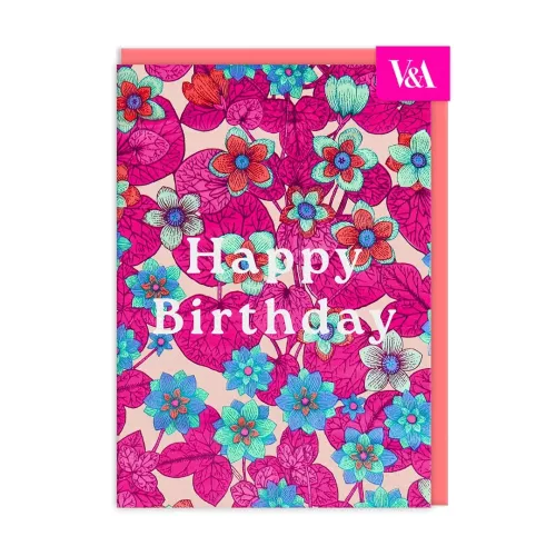 Neon Floral Pink and Blue Greeting Card (12595)