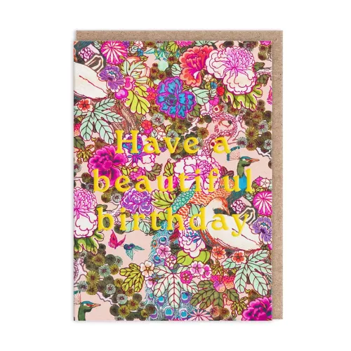 Neon Floral Peacock Floral Greeting Card (12597)