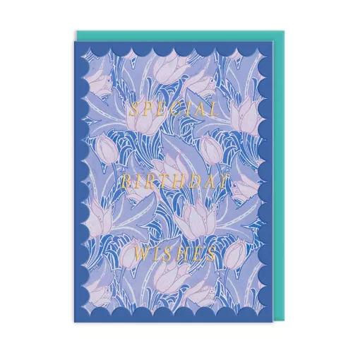 Scalloped Blue Arts & Crafts Greeting Card (12615)