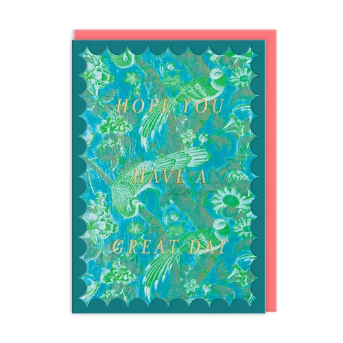 Scalloped Turquoise Birds of Paradise Greeting Card (12618)