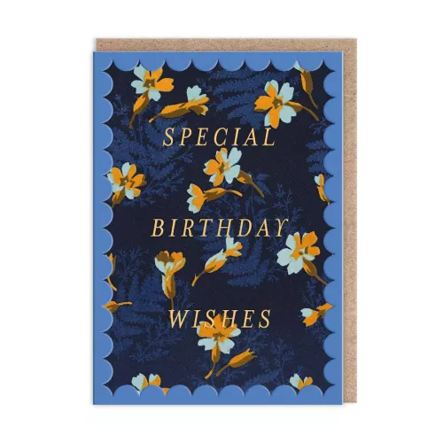 Scalloped Navy and Orange Floral Greeting Card (12619)