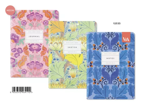 Neon Floral 3x Premium Stitched Notebook Set (A5 Mini) (12533)