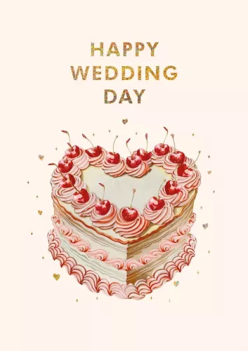 Wedding Day Cake with Cherries, Greeting Card