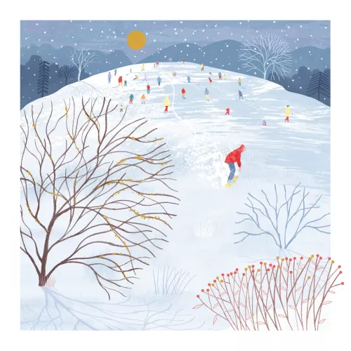 HILL SLEDGING OVER THE ISLES XMAS CARD