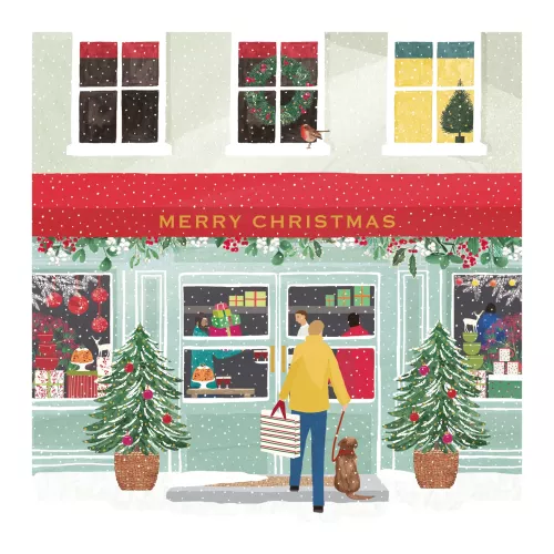 CHRISTMAS SHOPPER & DOG RICHMOND XMAS CARD