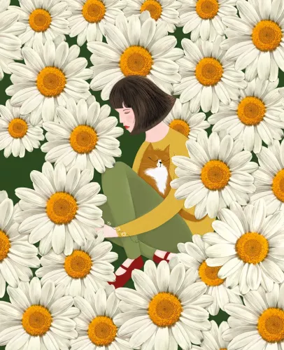 Agnes Woman & Cat Among Daisies Card