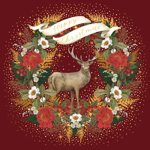 Stag & Wreath Burgundy Luxury 8 Cards & Envelopes