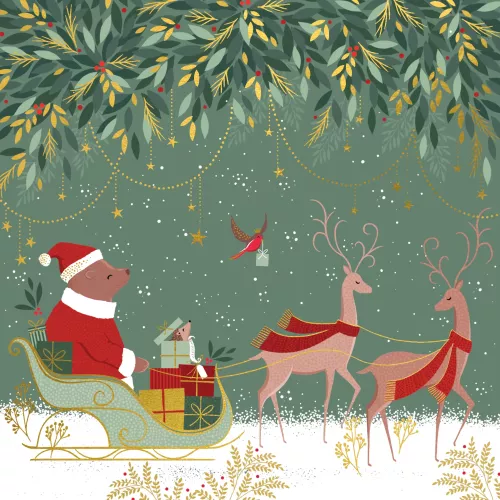 Woodland Tales Sleigh Sara Miller Lux Box 8 Cards & Envelopes