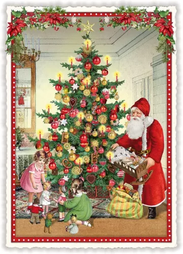 Children Playing By The Tree Christmas, Postcard