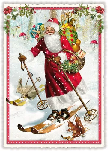 Skiing Santa Christmas, Postcard