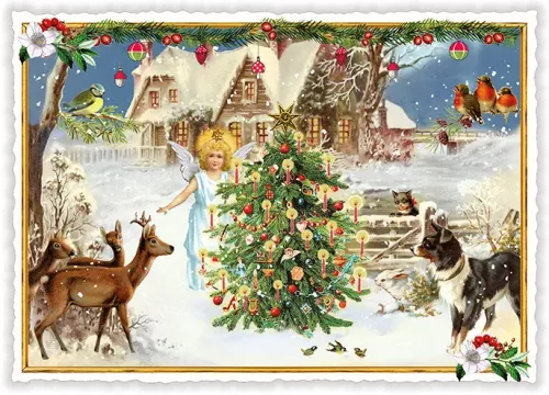 Angel and Animals with Christmas Tree, Postcard