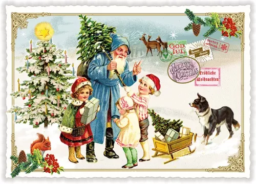 Santa Holding a Tree Christmas, Postcard