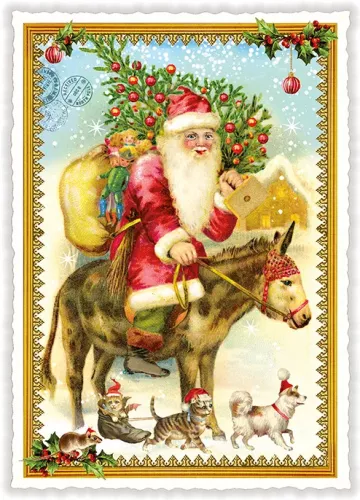 Santa on a Donkey Christmas, Postcard