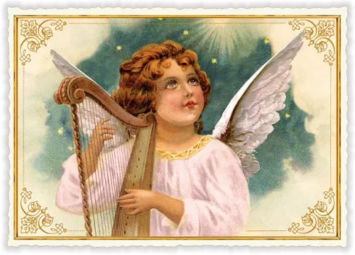 Angel Playing Harp Christmas, Postcard