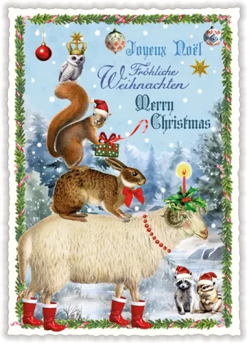 Animal Tower Christmas, Postcard