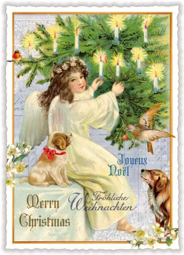 Angel Lightning Candles Christmas, Postcard