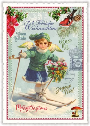 Skiing Angel Christmas, Postcard