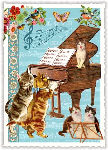 Cats with Piano, Postcard