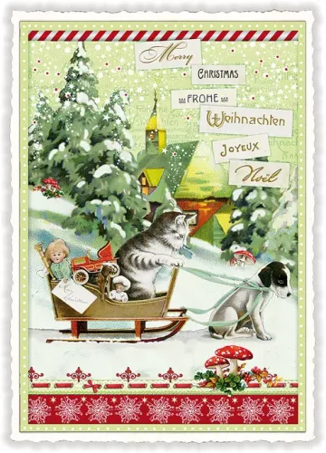 Happy Christmas - Frohe Weihnachten - Joyeux ... (Hoch) TS041, Postcard