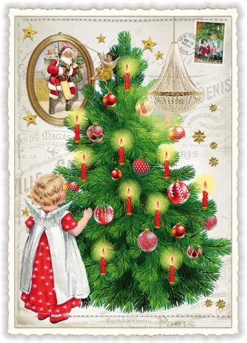 Angel Decorating Christmas Tree Christmas Postcard