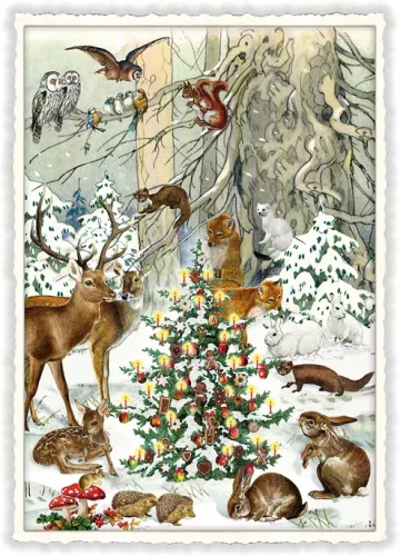 Animals Around Christmas Tree Christmas Postcard