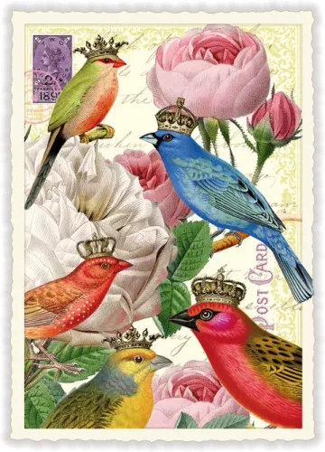 Peonies with Birds, Postcard