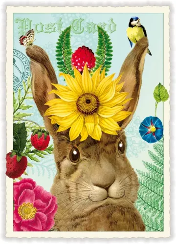 Rabbit with Sunflower, Postcard