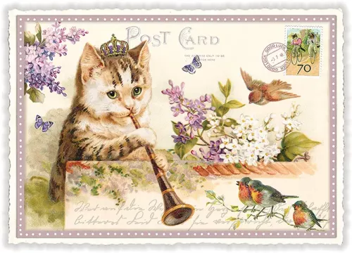 Cat with flute, Postcard
