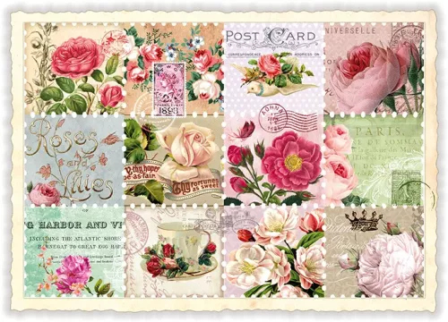 Stamps with Roses, Postcard