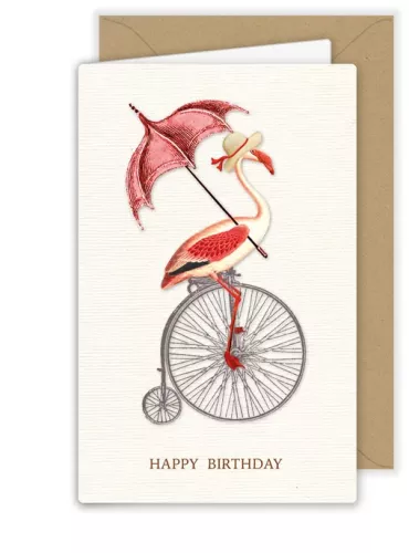 Cycling Flamingo, Greeting Card