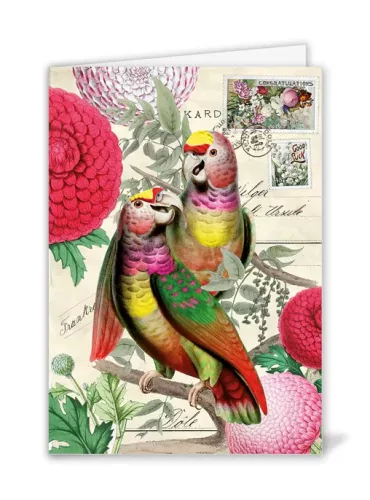 Parrots and Dhalias, Greeting Card