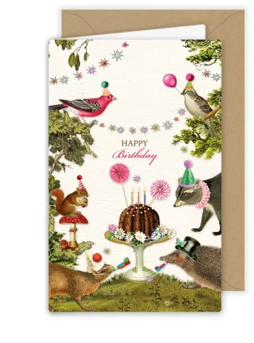 Happy Birthday Cake and Animals, Greeting Card