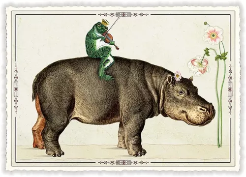 Hippo and frog, Postcard