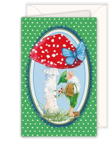 Gnome with Mushroom, Greeting Card