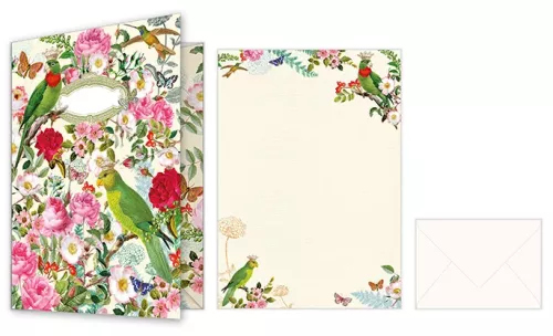 Green Parakeets with Flowers, Writing Paper