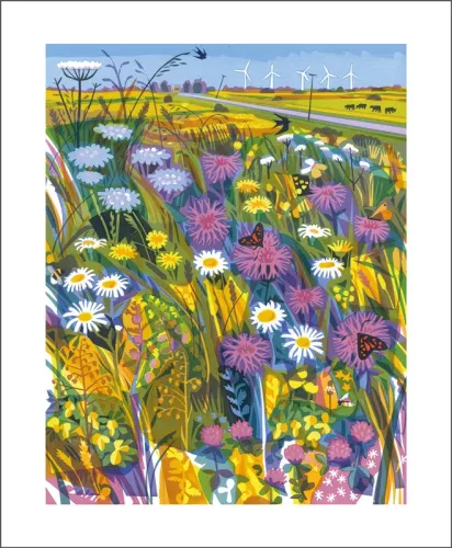 Meadow Flowers and Turbines by Carry Akroyd, Greeting card