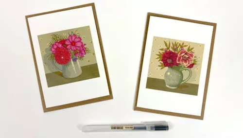 Dahlia and Cosmos & Grey Jug with Hellebores by Vanessa Lubach, Notecard Wallet